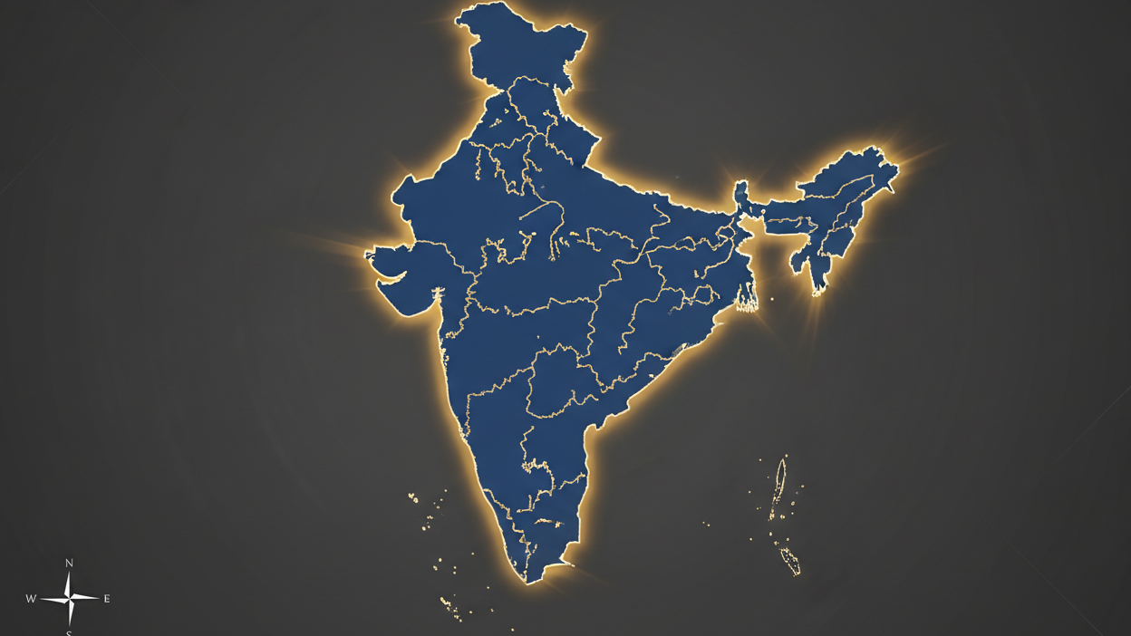 Map of India with a dark background and 'India Reach' branding.