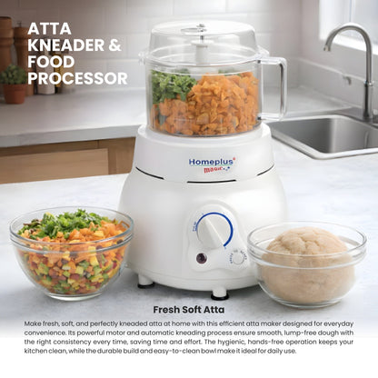 Homeplus atta kneader and food processor with ingredients on a kitchen counter