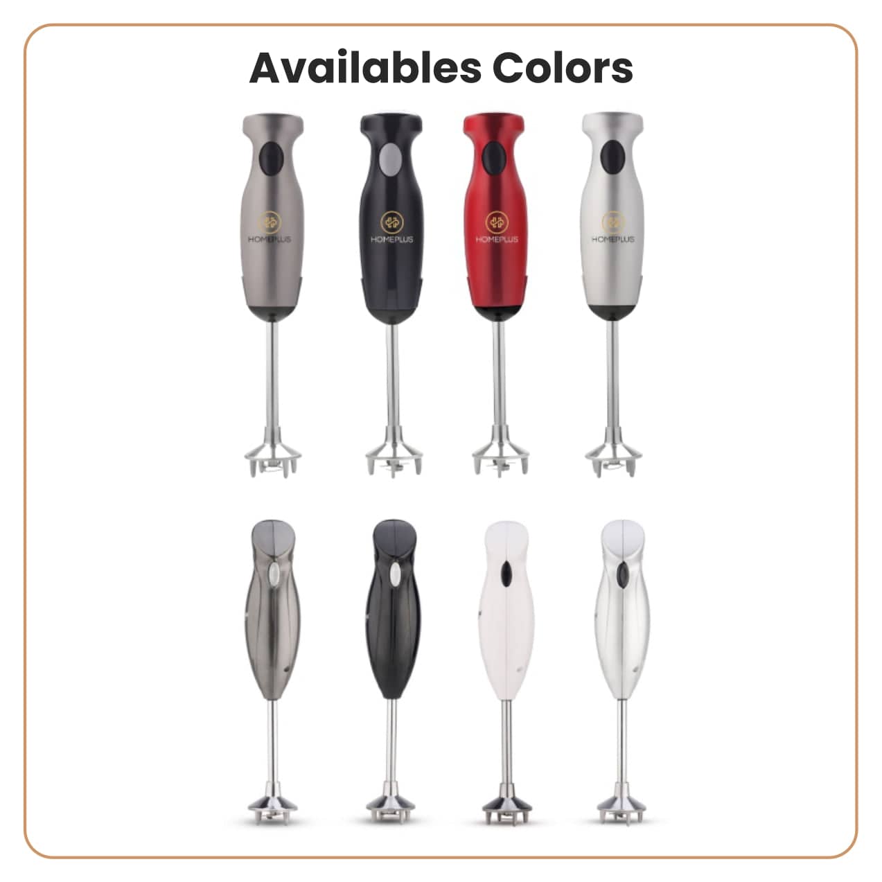 Set of hand blenders in various colors on a white background