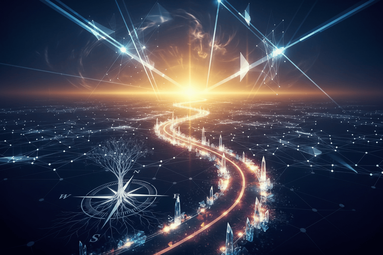 Futuristic cityscape with glowing roads and advanced technology