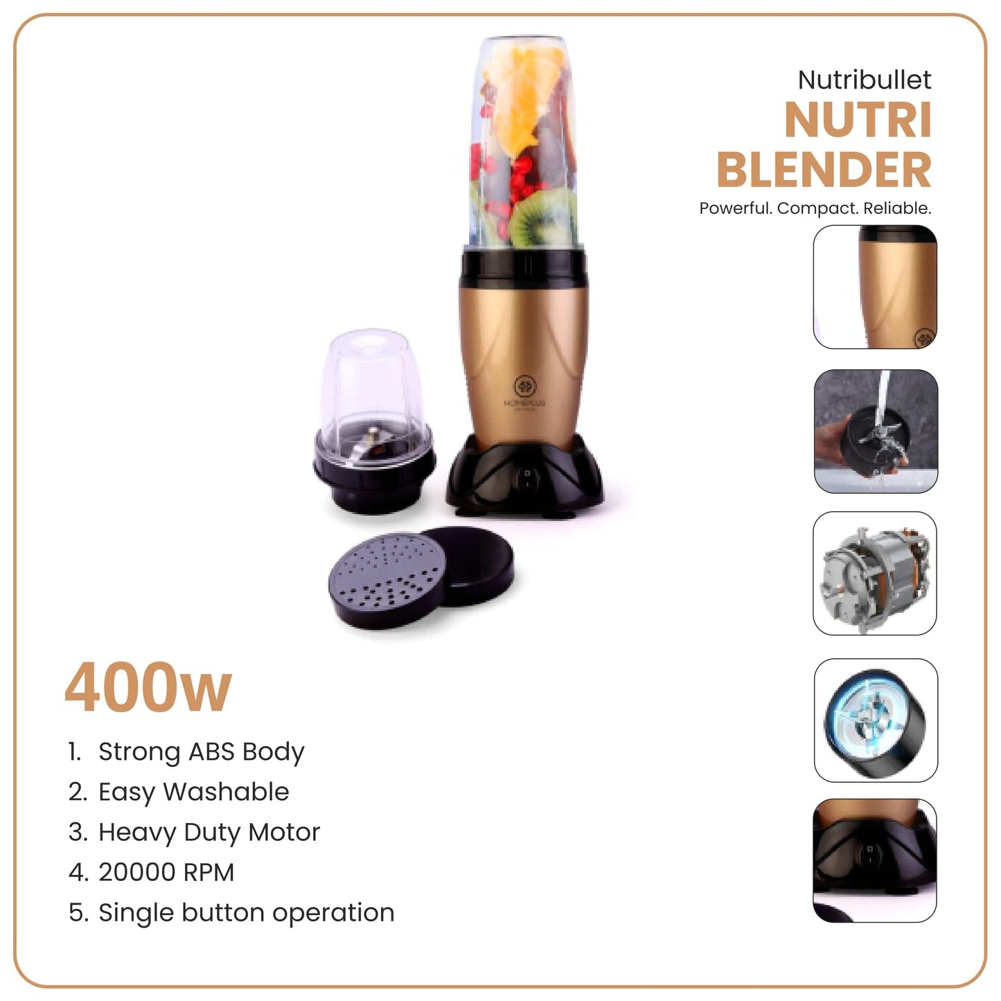 Nutribullet Nutri Blender with features listed on a white background