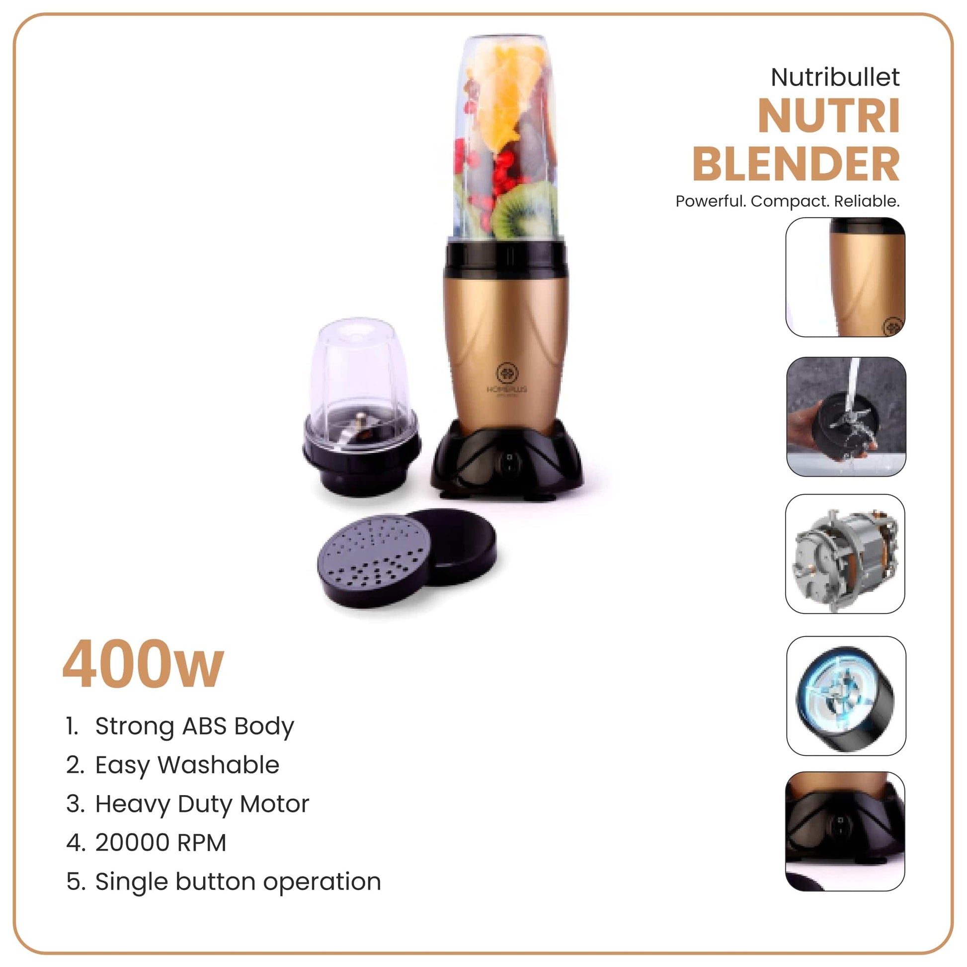 Nutribullet Nutri Blender with features listed on a white background