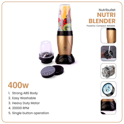 Nutribullet Nutri Blender with features listed on a white background