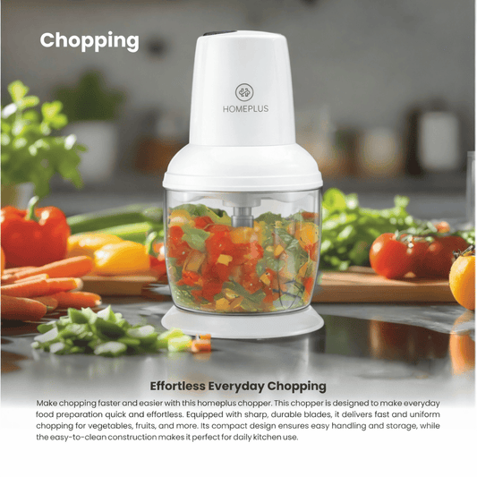 Homeplus chopper with chopped vegetables on a kitchen counter